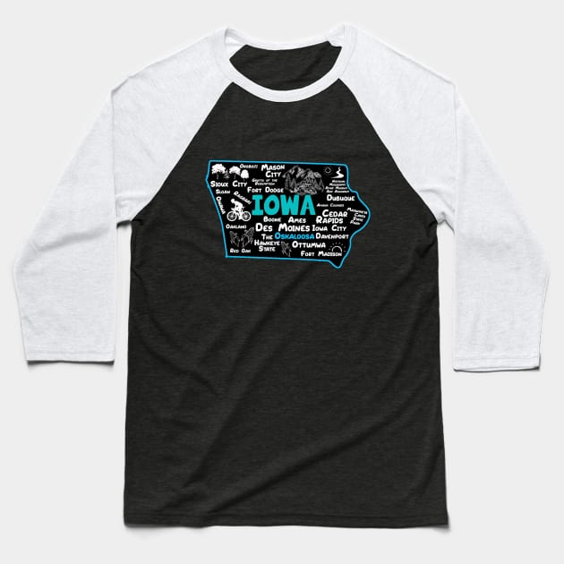 Oskaloosa Iowa map Des Moines Sioux City, Mason City, Boone, Davenport, Ottumwa, Fort Madison Baseball T-Shirt by BoogieCreates